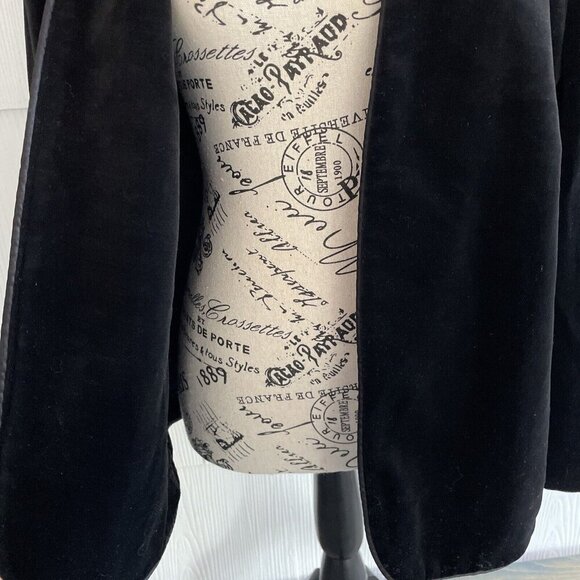 Vintage Accent Open Front Black Velvet Blazer Shoulder Pads Womens Size 42 (UU) - Picture 3 of 11